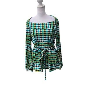 Jones New York Collection Ladies Pull on‎ Blouse Size XL Polka Dots Belted